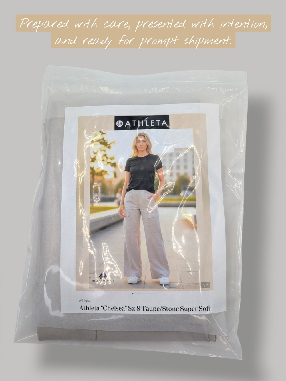 Athleta "Chelsea" Sz 8 Taupe/Stone Super Soft Fabric Flowy Wide Leg Zip Pockets - Picture 12 of 16